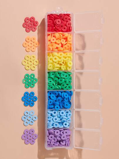 1盒700顆7色聚合物粘土珠圓盤/扁圓形混合顏色軟粘土DIY珠寶配件