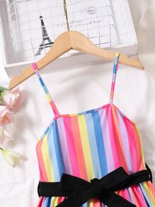 Girls Rainbow Striped Print Cami Dress - Multicolor - View 3