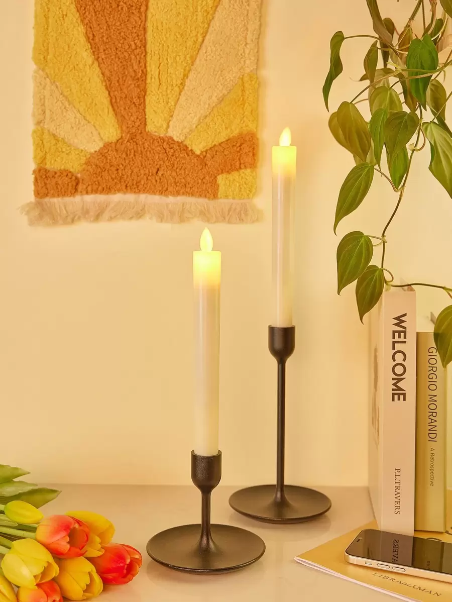 Vela LED larga de 2 piezas con efecto realista oscilante y ambiente sin llama, perfecta para bodas, propuestas, decoración del hogar, mesa de cena y festivales - Amarillo - Ver 1