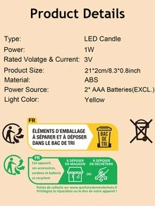 Vela LED larga de 2 piezas con efecto realista oscilante y ambiente sin llama, perfecta para bodas, propuestas, decoración del hogar, mesa de cena y festivales - Amarillo - Ver 6