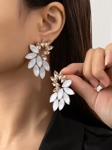 2 piezas Pendientes de tachuela con diseño de diamante de imitación - Amarillo Oro - Ver 1