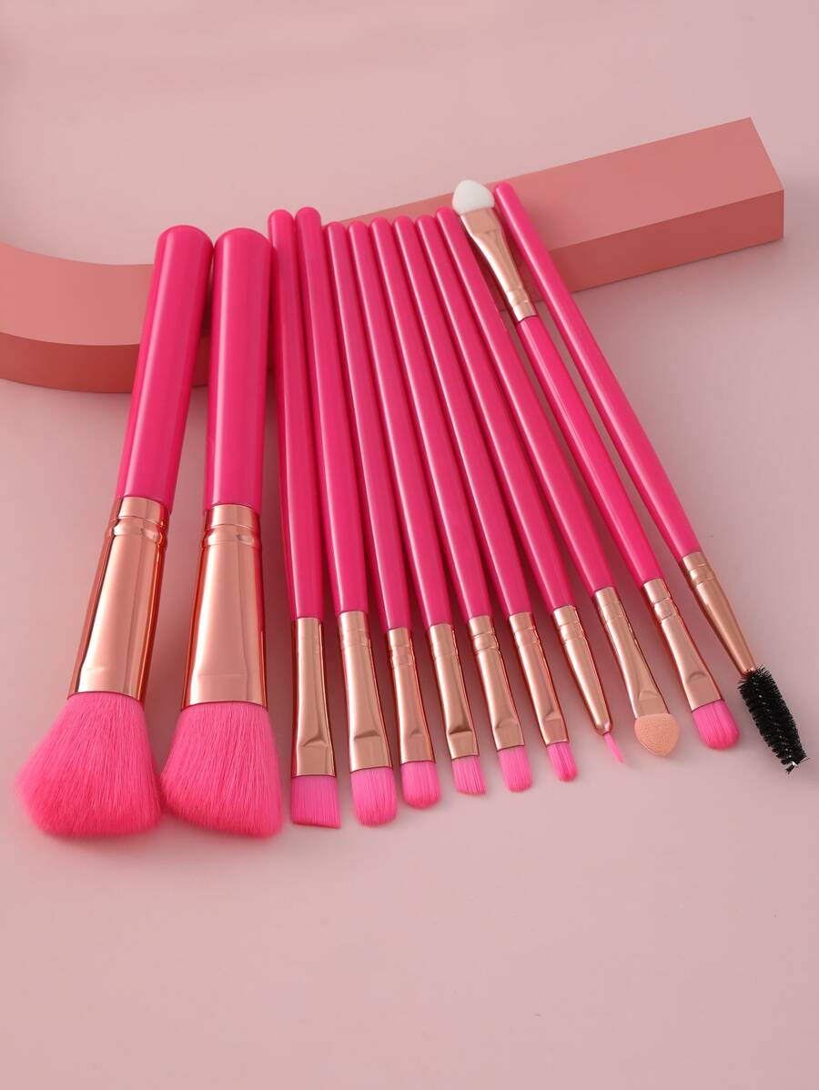 Set de 12 brochas de maquillaje, set de brochas, kit de brochas de maquillaje, set de brochas de maquillaje, set de maquillaje completo, set de brochas de maquillaje, kit de maquillaje completo, set de brochas, set de brochas de maquillaje, set de regalo de maquillaje, set - Rosa Fucsia - Ver 1
