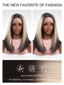 13*6*1 Lace Front Medium Straight Synthetic Wig - Multicolor - View 3