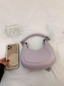 Túi đeo chéo Nữ màu trơn Chuỗi Tay cầm Top Thanh lịch - Màu tím - Xem 5