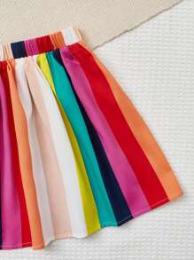 SHEIN Toddler Girls Striped Colourblock Skirt - Multicolor - View 3