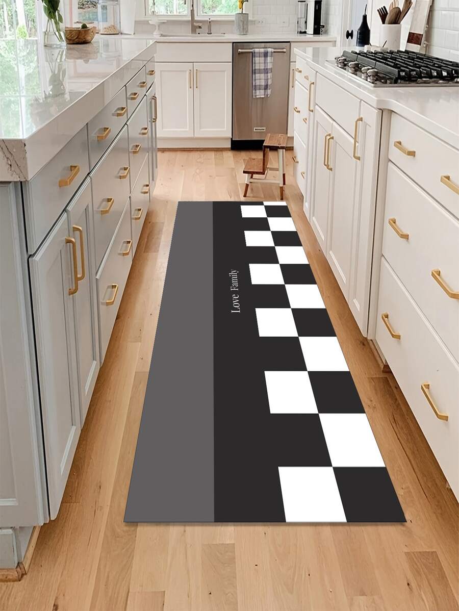 1 pieza Alfombra para cocina de cuadros & con estampado de letra - Gris - Ver 1