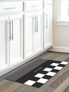 1 pieza Alfombra para cocina de cuadros & con estampado de letra - Gris - Ver 3