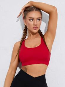 SHEIN Yoga Sxy Crisscross Back Sports Bra - Red - View 6