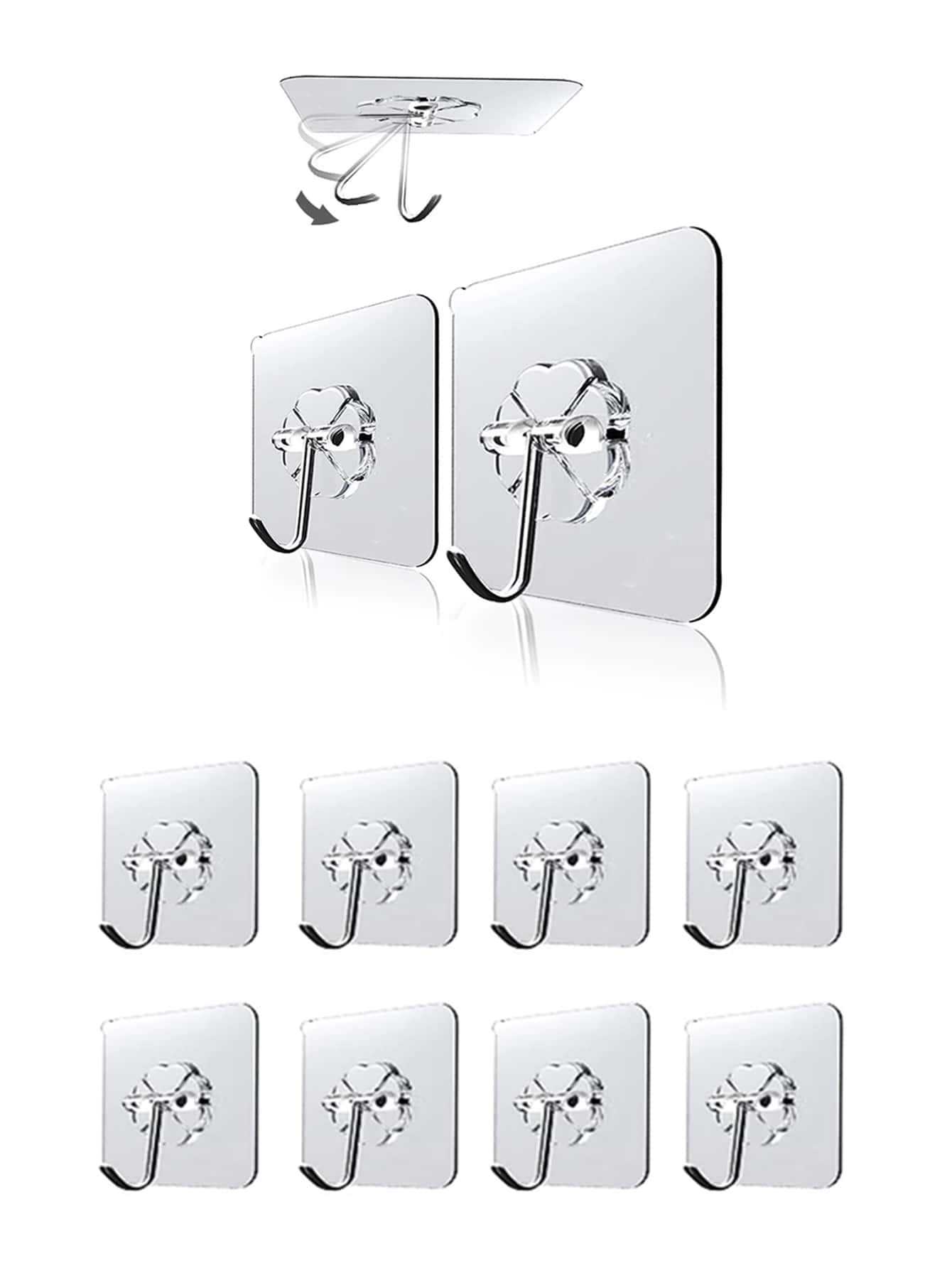 10/20入組清透梅花多功能掛鉤，適用於浴室、廚房和客廳 - 無色 - 查看 1