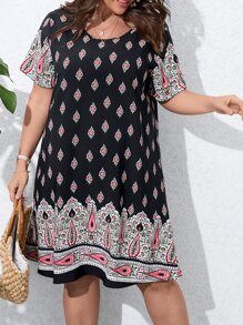 SHEIN LUNE Plus Floral Print Tunic Dress - Multicolor - View 1