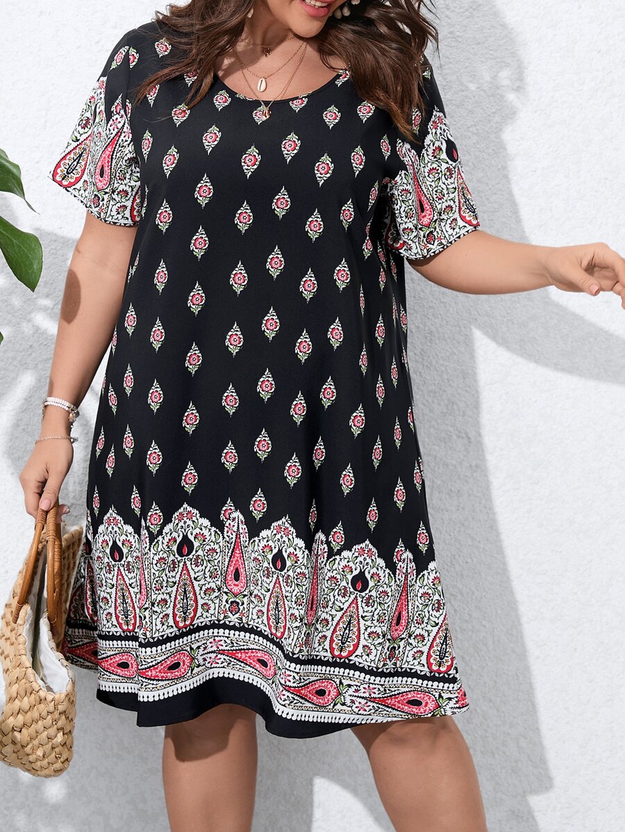 SHEIN LUNE Plus Floral Print Tunic Dress - Multicolor - View 1