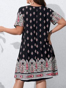 SHEIN LUNE Plus Floral Print Tunic Dress - Multicolor - View 2