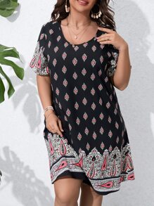 SHEIN LUNE Plus Floral Print Tunic Dress - Multicolor - View 5