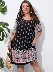 SHEIN LUNE Plus Floral Print Tunic Dress - Multicolor - View 6