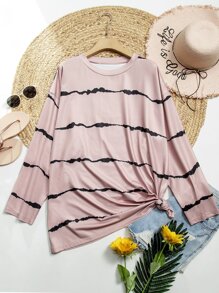 SHEIN LUNE Plus Tie Dye Drop Shoulder Tee - Dusty Pink - View 1