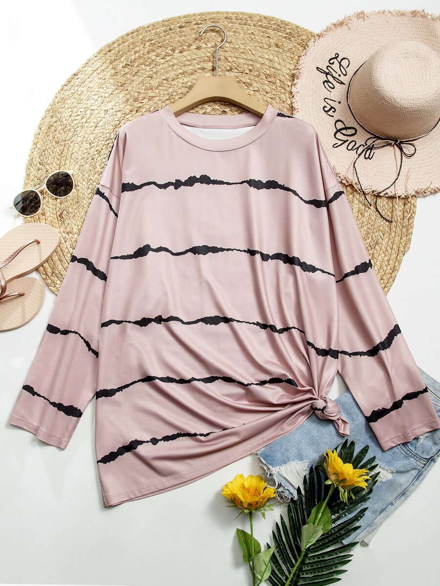 SHEIN LUNE Plus Tie Dye Drop Shoulder Tee - Dusty Pink - View 1