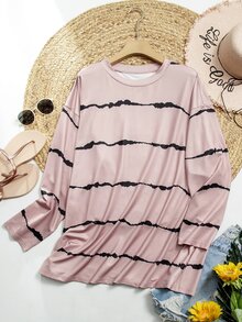 SHEIN LUNE Plus Tie Dye Drop Shoulder Tee - Dusty Pink - View 3