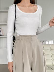 DAZY Suéter De Punto Acanalado De Cuello Redondo - Blanco - Ver 5