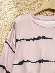 SHEIN LUNE Plus Tie Dye Drop Shoulder Tee - Dusty Pink - View 4