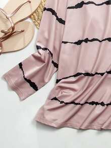 SHEIN LUNE Plus Tie Dye Drop Shoulder Tee - Dusty Pink - View 5