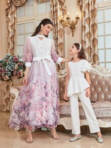 SHEIN Tween Girl 1pc Layered Ruffle Trim Peplum Waist Jumpsuit - White - View 6