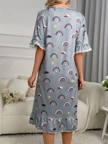 Váy ngủ & áo ngủ Nữ Tương phản ren Viên lá sen Hoạt hình Tất cả trên in Dễ thương - Xám - Xem 2