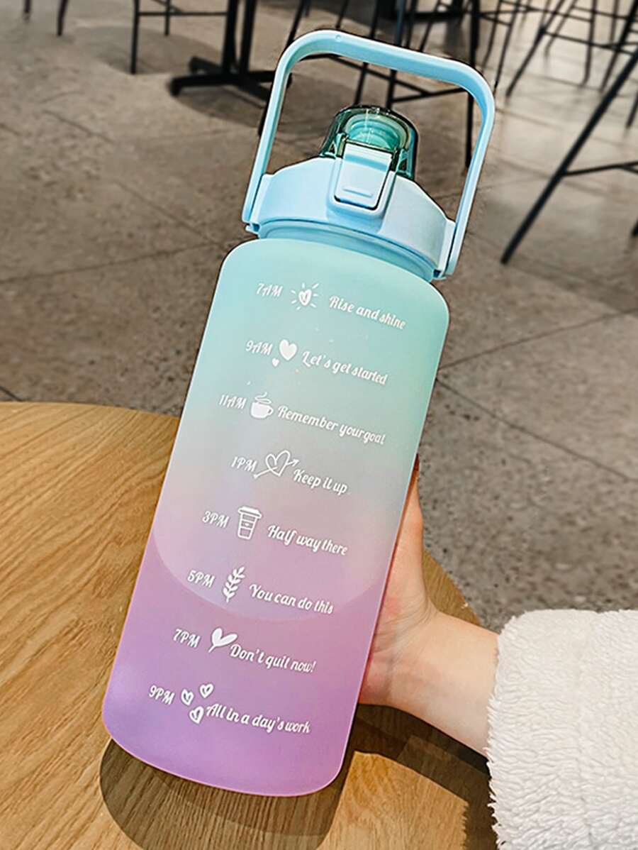 67.63oz/2L Large Capacity Ombre Color Plastic Straw Sports Water Bottle, Outdoor Portable Straw Water Jug - Cadet Blue - View 1