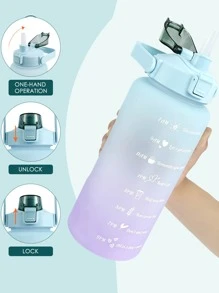 67.63oz/2L Large Capacity Ombre Color Plastic Straw Sports Water Bottle, Outdoor Portable Straw Water Jug - Cadet Blue - View 5