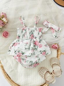 Baby Floral Print Layer Hem Cami Dress - White - View 6