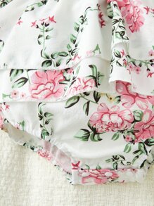 Baby Floral Print Layer Hem Cami Dress - White - View 5