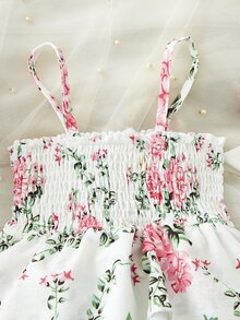 Baby Floral Print Layer Hem Cami Dress - White - View 4