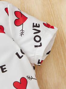 SHEIN 男嬰愛心和字母圖案襯衫帶短褲 - 紅白色 - 查看 5
