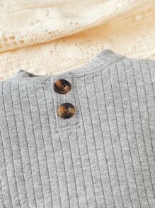 Baby Boy Summer Casual Front Button Bodysuit And Shorts Set - Grey - View 9