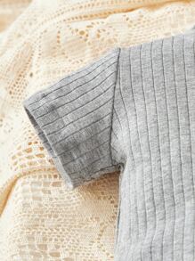 Baby Boy Summer Casual Front Button Bodysuit And Shorts Set - Grey - View 12