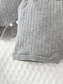 Baby Boy Summer Casual Front Button Bodysuit And Shorts Set - Grey - View 11