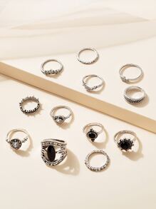 12pcs Rhinestone Water Drop Decor Ring - Antique Silver - View 2