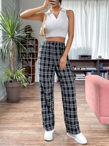 SHEIN EZwear 素色短款背心和格紋長褲