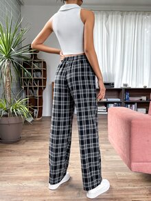 SHEIN EZwear 素色短款背心和格紋長褲