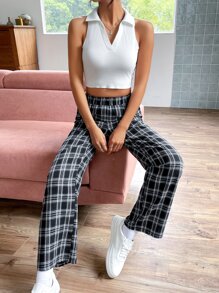 SHEIN EZwear 素色短款背心和格紋長褲