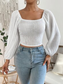 SHEIN Holidaya 露背繫帶方領短款襯衫 - 白色 - 查看 4