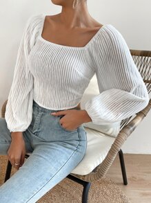 SHEIN Holidaya 露背繫帶方領短款襯衫 - 白色 - 查看 5