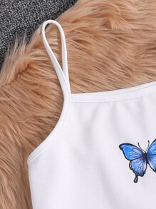 Teen Girls Butterfly Print Cami Top & Joggers & High Low Tee - White - View 4