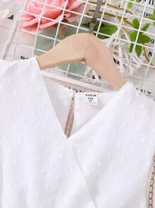 SHEIN Vestido Con Mangas Abullonadas Y Dobladillo Con Volantes Para Niñas En Edad Preadolescente Con Puntos Suizos - Blanco - Ver 5