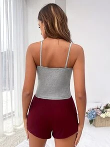 Letter Graphic Cami Top & Shorts Lounge Set - Multicolor - View 2