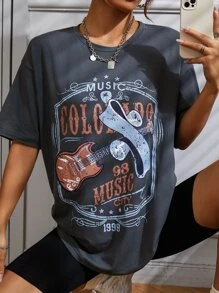 SHEIN Unity Letter Graphic Drop Shoulder Oversized Tee - Grey - View 4