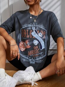 SHEIN Unity Letter Graphic Drop Shoulder Oversized Tee - Grey - View 5