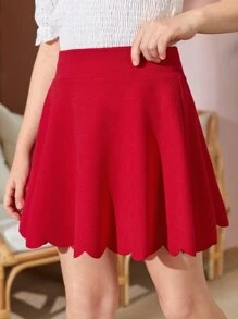 SHEIN 女孩貝殼邊喇叭下擺半身裙 - 紅色 - 查看 4