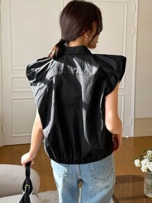 DAZY 實色鈕扣前衣服 - 黑色 - 查看 2