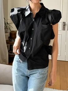DAZY 實色鈕扣前衣服 - 黑色 - 查看 6