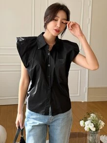 DAZY 實色鈕扣前衣服 - 黑色 - 查看 8